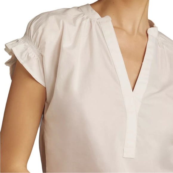 PILCRO ANTHROPOLOGIE The Tatum Flutter Sleeve Henley Blouse White Poplin NWT - Picture 4 of 10